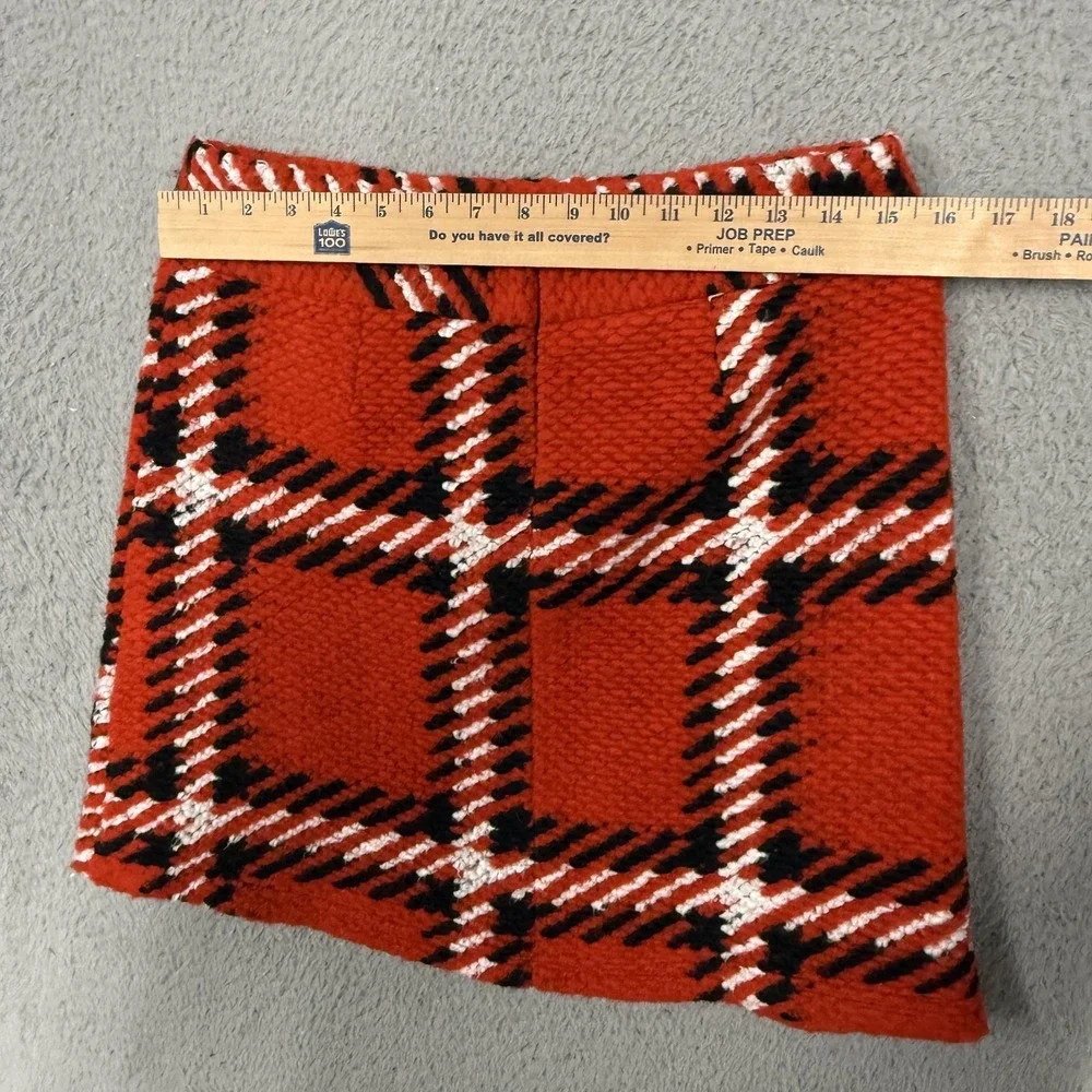 Topshop Skirt Womens 8 Red Plaid Wool Blend Tweed Mini High Waist Back Zip‎